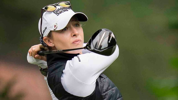 Nelly Korda tees off during the 2023 CPKC Women's Open in Canada.